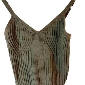 Auden Ribbed Knit Camisole Tank Top Green V-Neck Spaghetti Strap Size S